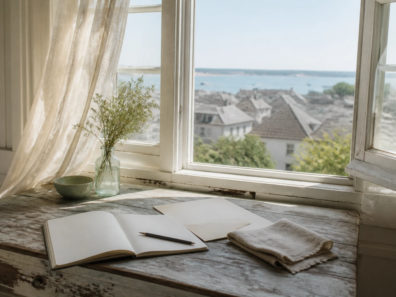 A quiet planning table beside an open Provincetown window